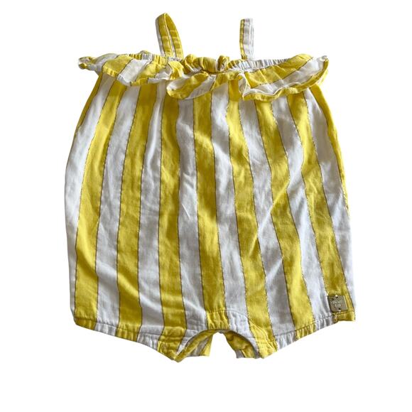 Carrement Beau Girls White Yellow Metallic Striped Summer Romper size 12 M - Picture 1 of 8